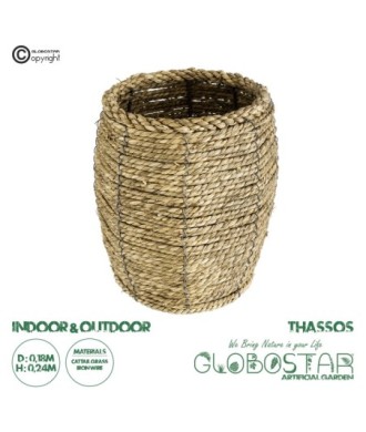 GloboStar® Artificial Garden THASSOS 20295 Διακοσμητικό Πλεκτό Καλάθι - Κασπώ Γλάστρα - Flower Pot Μπεζ Φ18 x Υ24cm